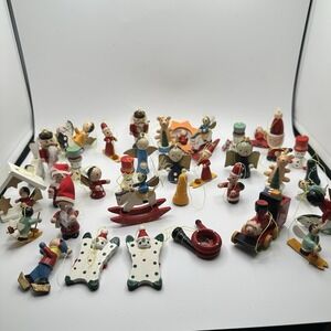 Vintage Wooden Hand Painted Christmas Tree Ornaments Lot of 40